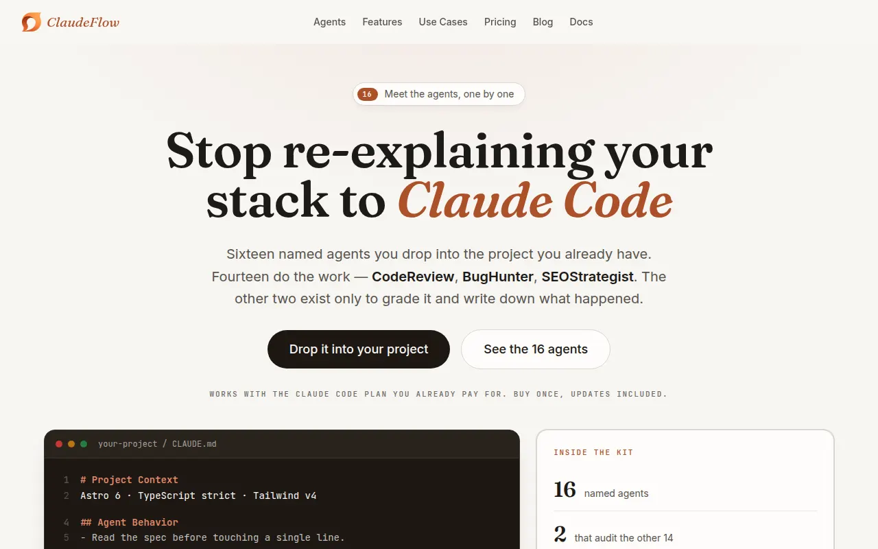 Homepage of claudeflow.so