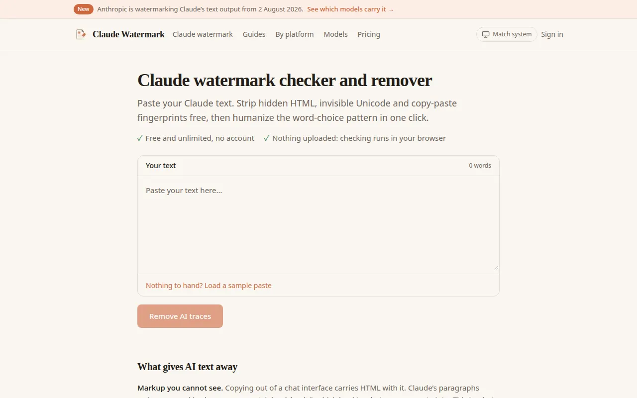 Homepage of claudewatermark.xyz