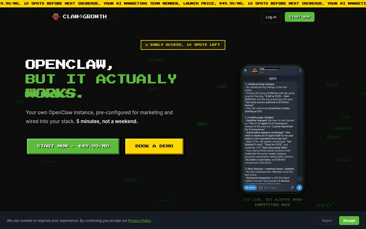 Homepage of claw4growth.com