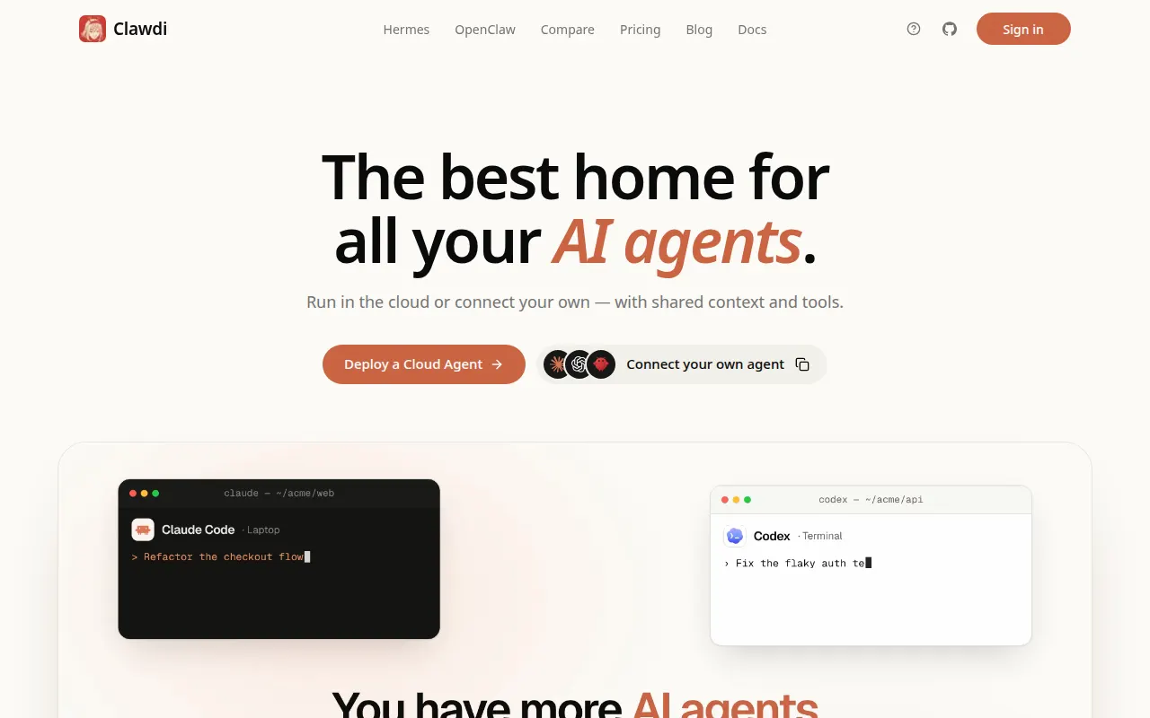 Homepage of clawdi.ai
