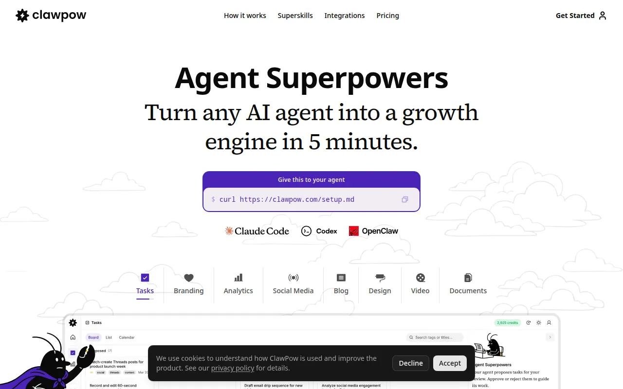 Homepage of clawpow.com