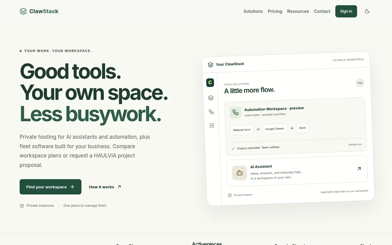 Homepage of clawstack.cloud