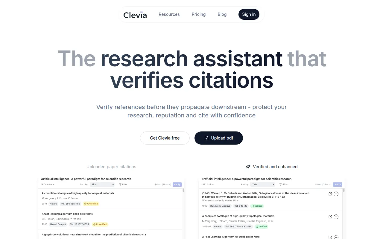 Homepage of clevia.ai