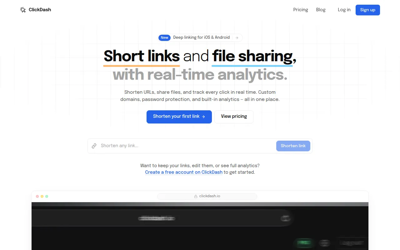 Homepage of clickdash.io