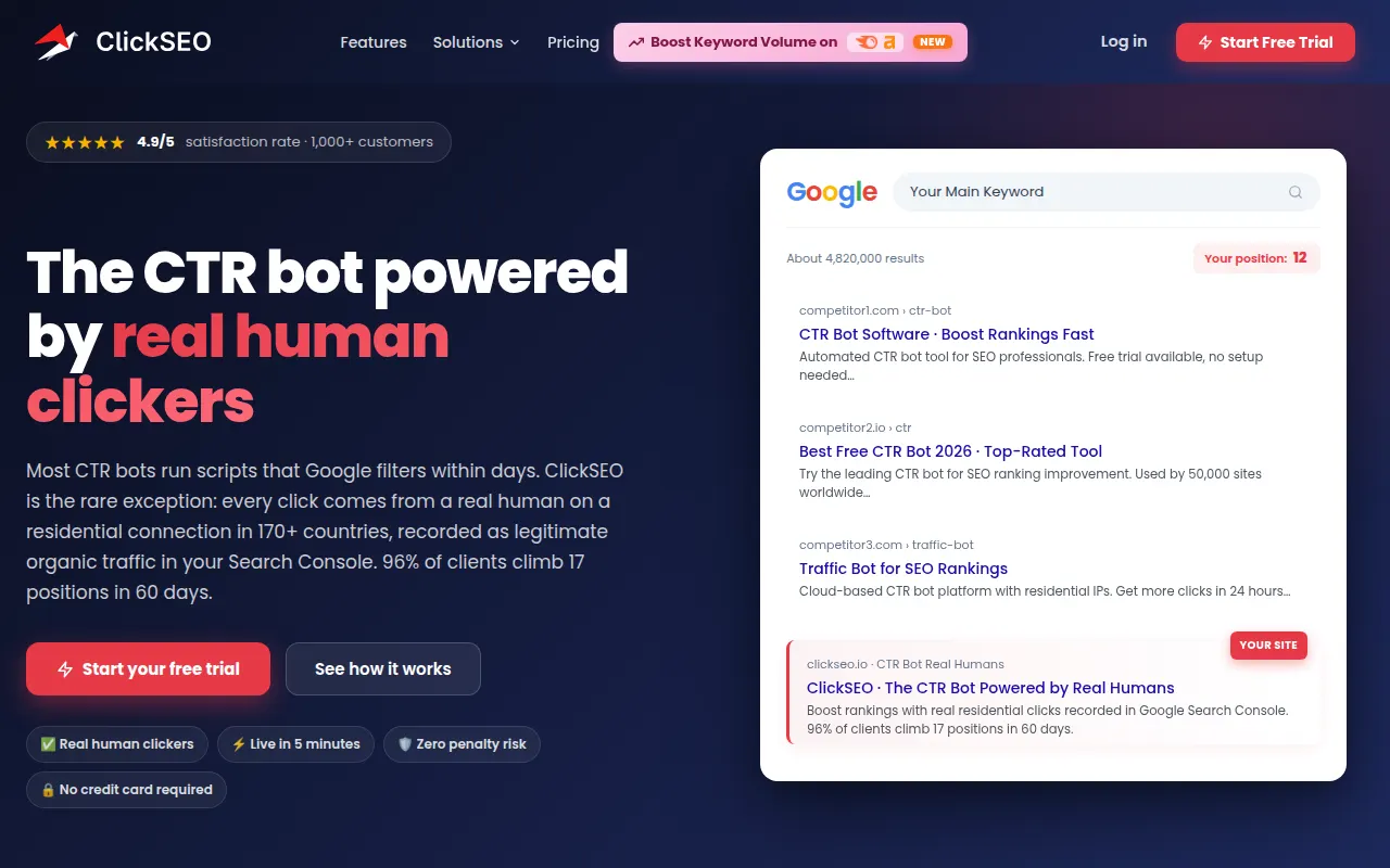 Homepage of clickseo.io