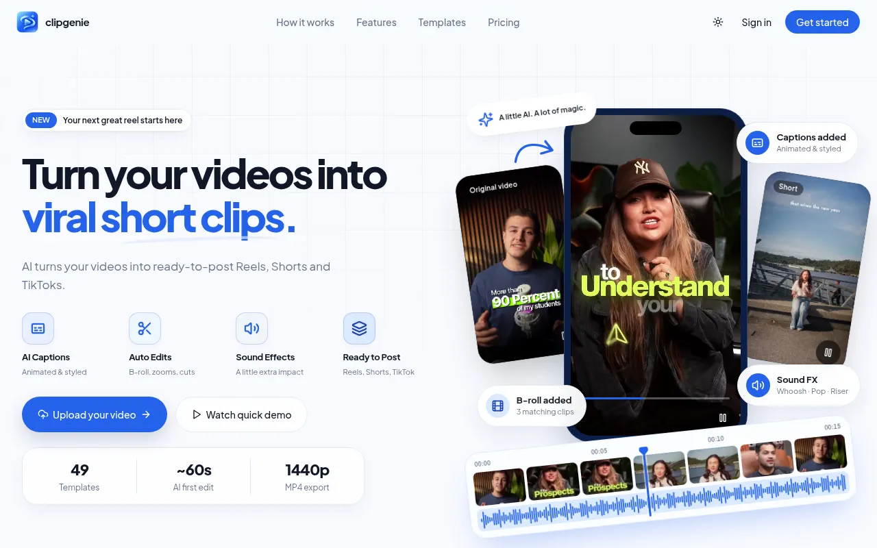 Homepage of clipgenie.app