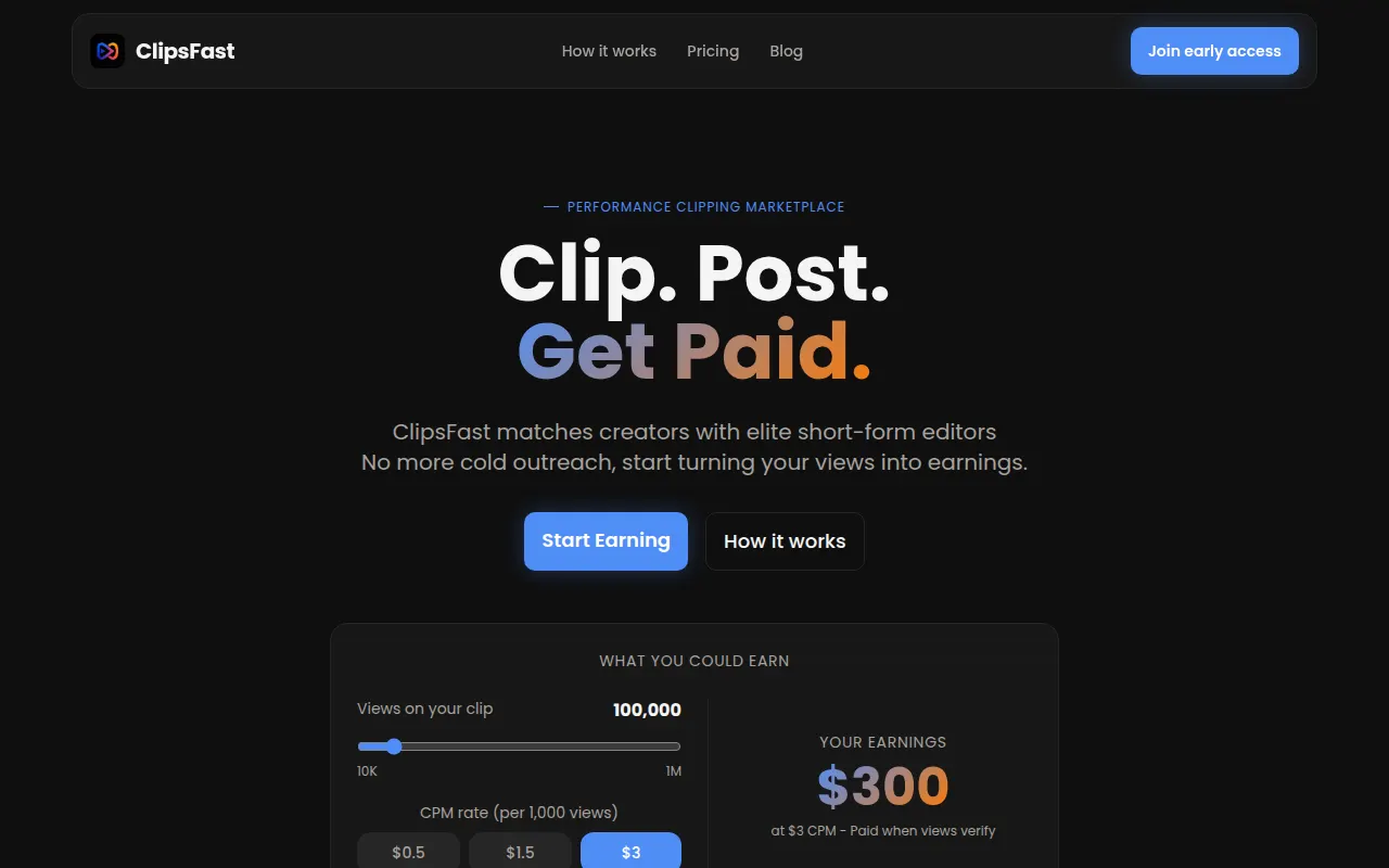 Homepage of clipsfast.com
