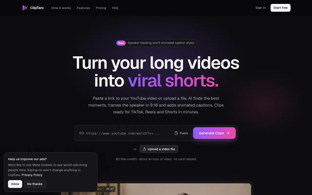 Homepage of cliptaro.com