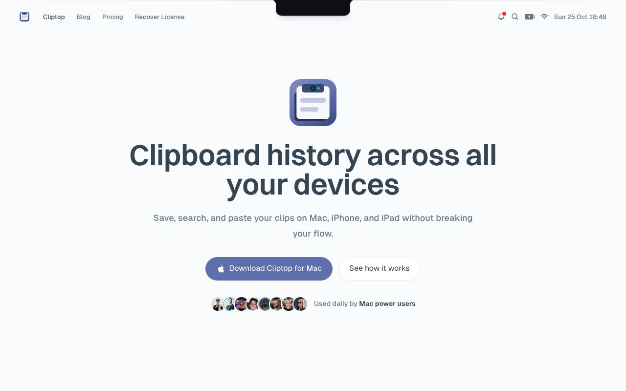 Homepage of cliptop.app