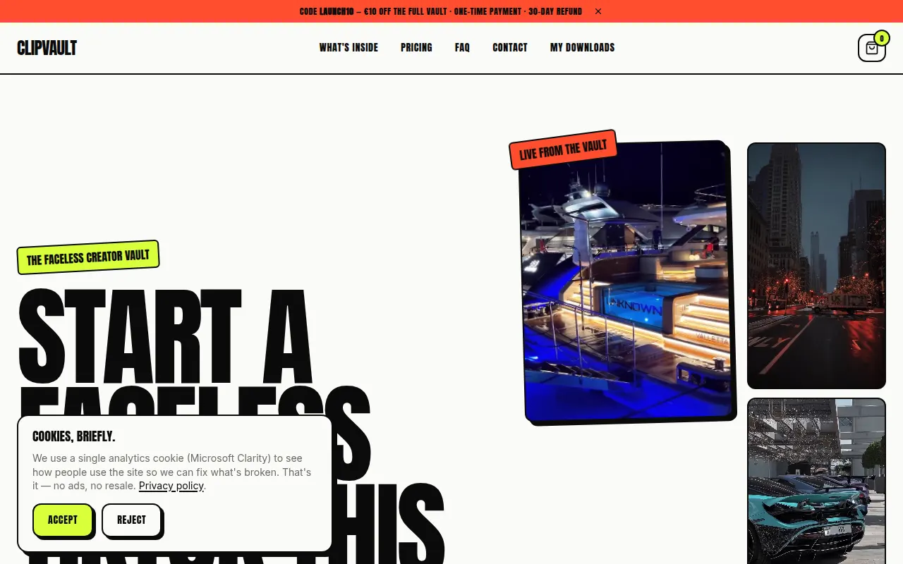 Homepage of clipvault.store