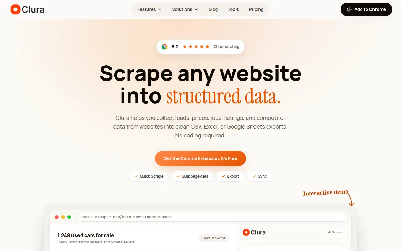 Homepage of clura.ai