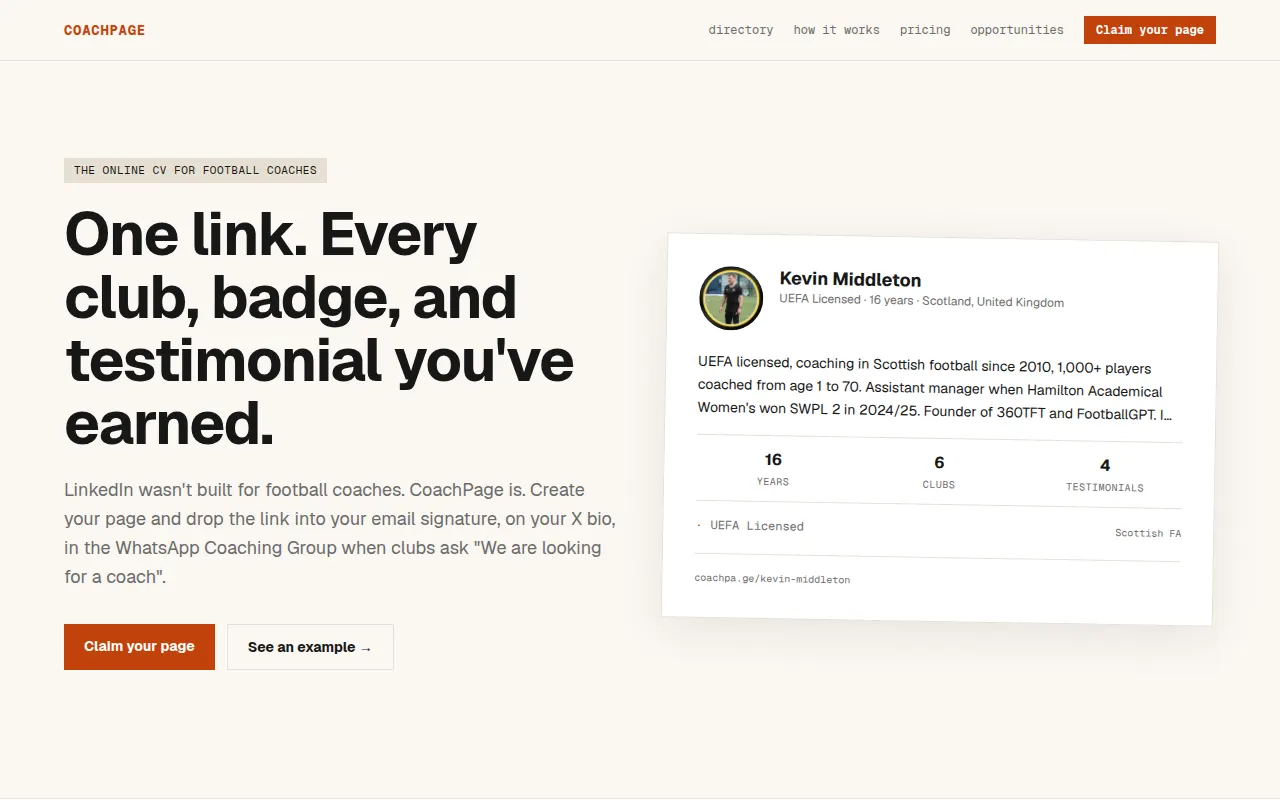 Homepage of coachpa.ge
