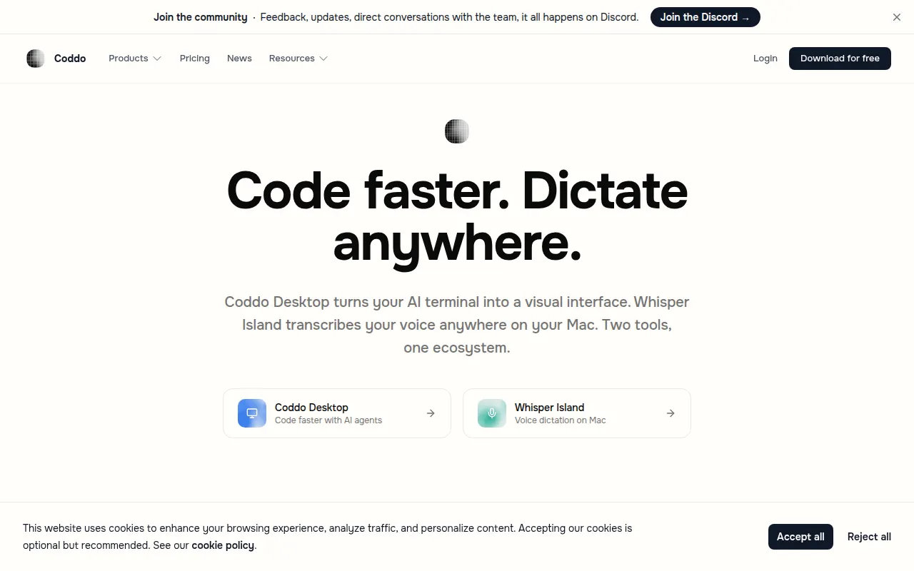 Homepage of coddo.ai