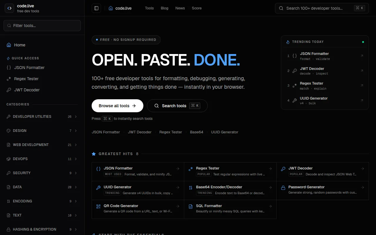 Homepage of code.live
