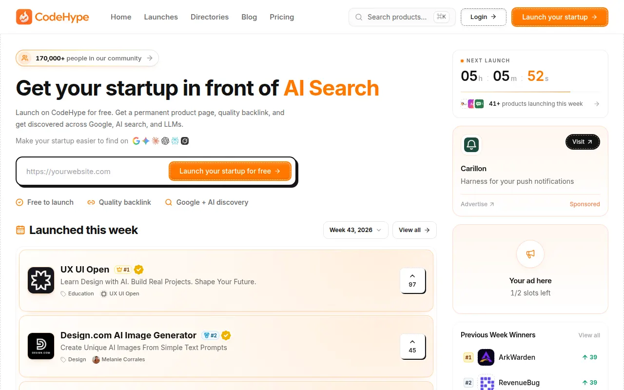 Homepage of codehype.ai