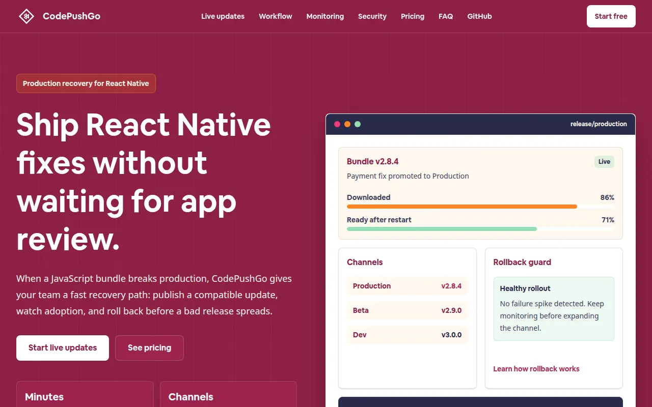 Homepage of codepushgo.com