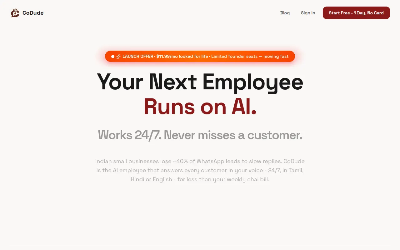 Homepage of codude.io