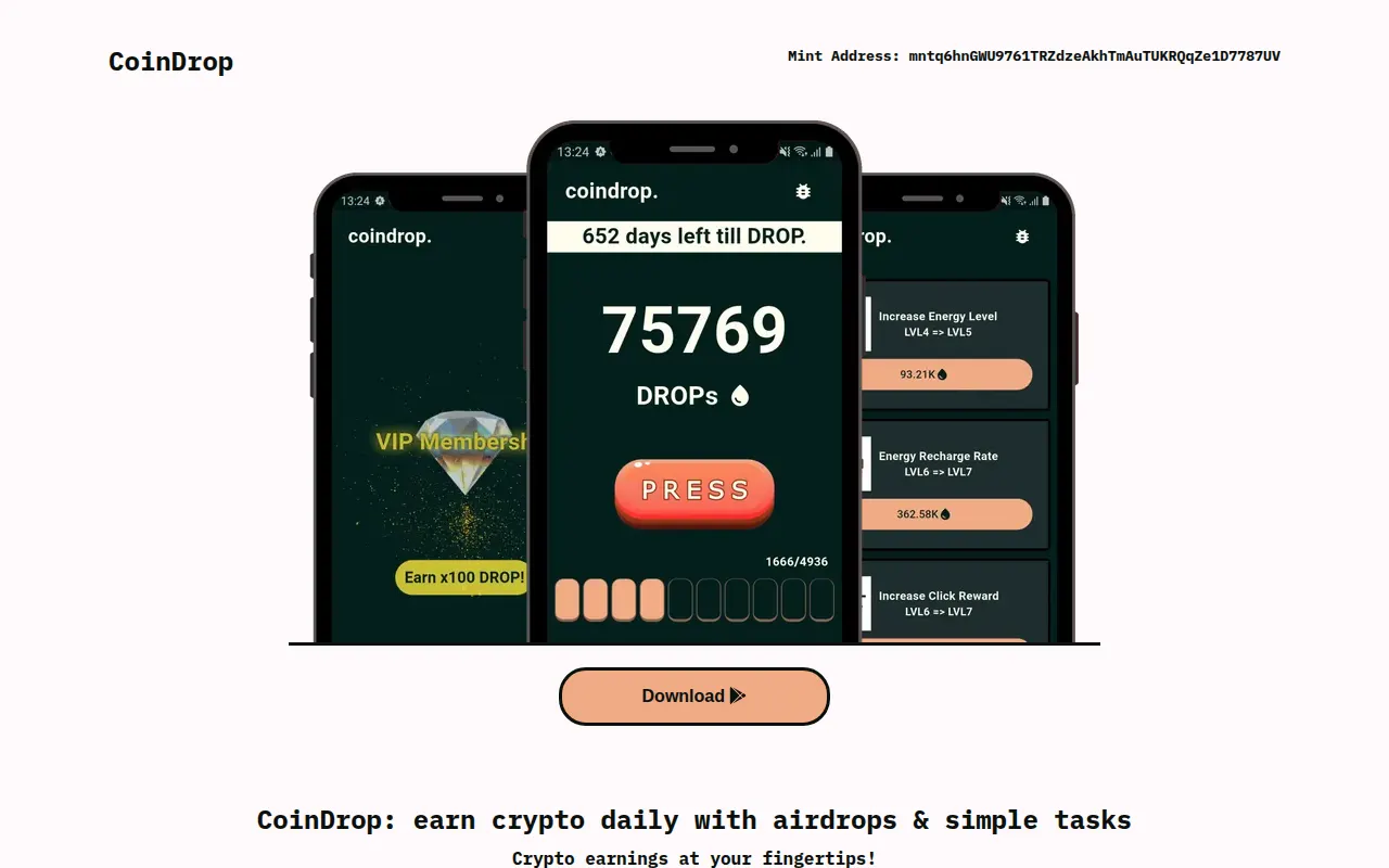 Homepage of coindrop.website