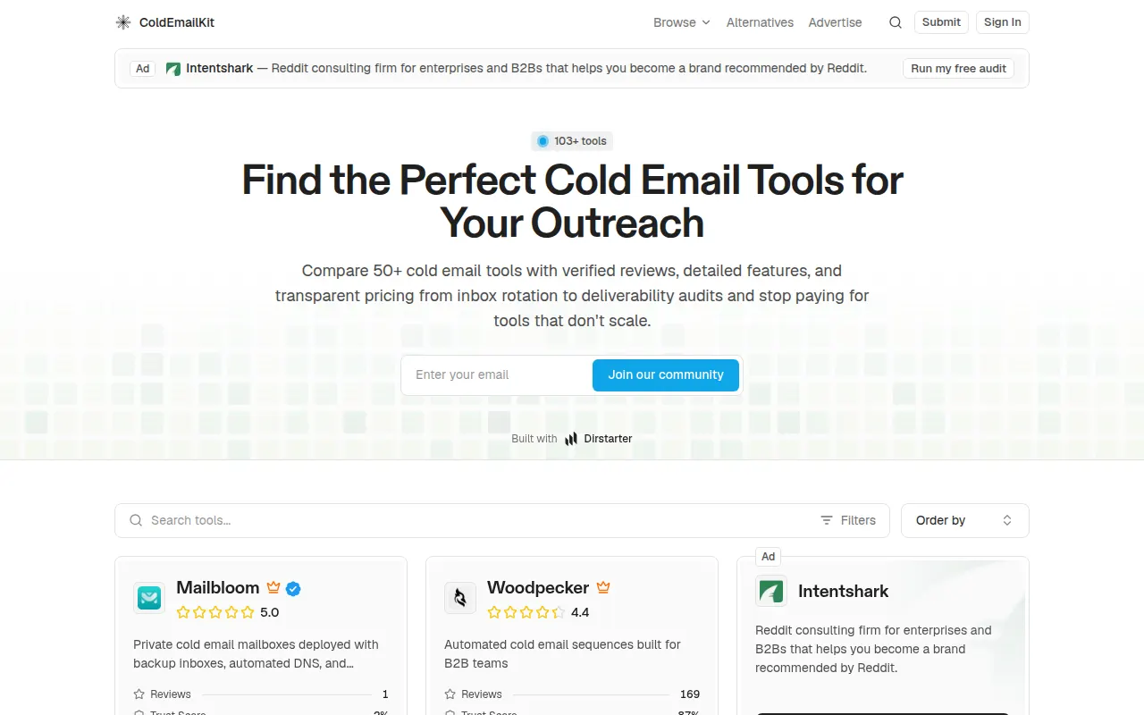 Homepage of coldemailkit.com