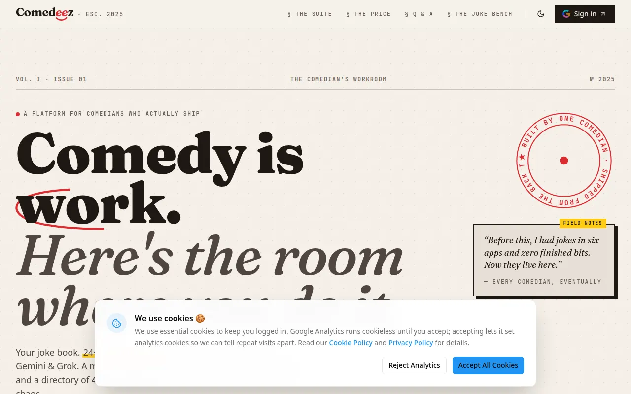 Homepage of comedeez.ai