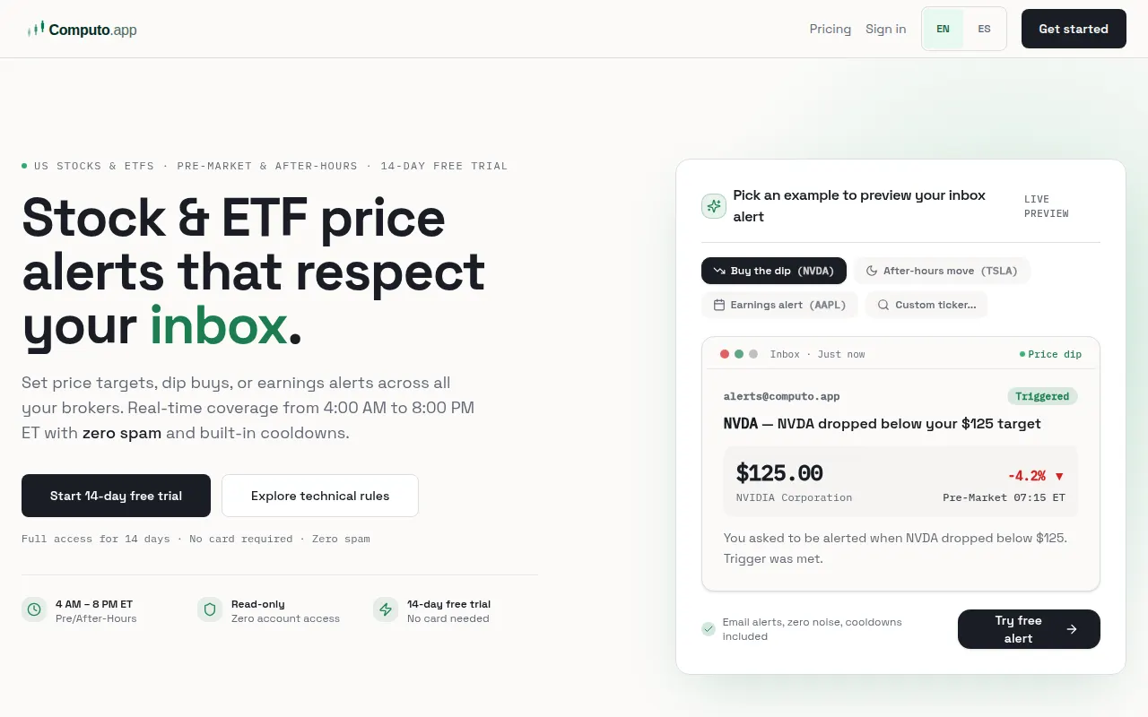 Homepage of computo.app
