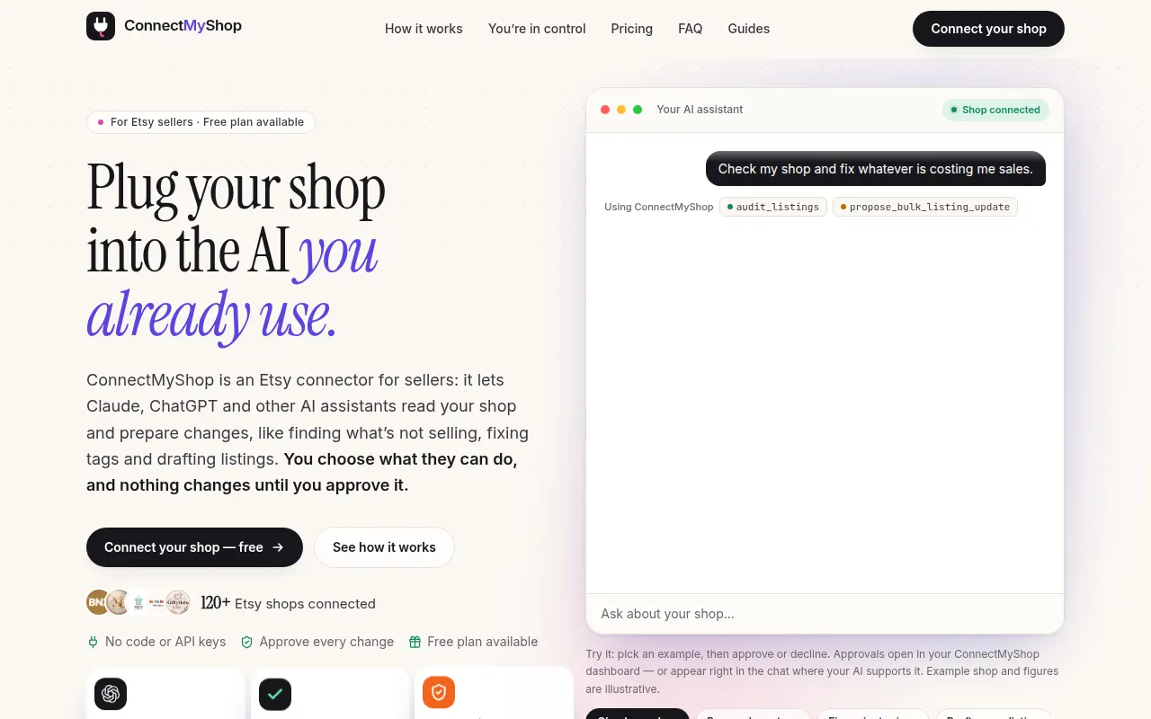 Homepage of connectmyshop.app