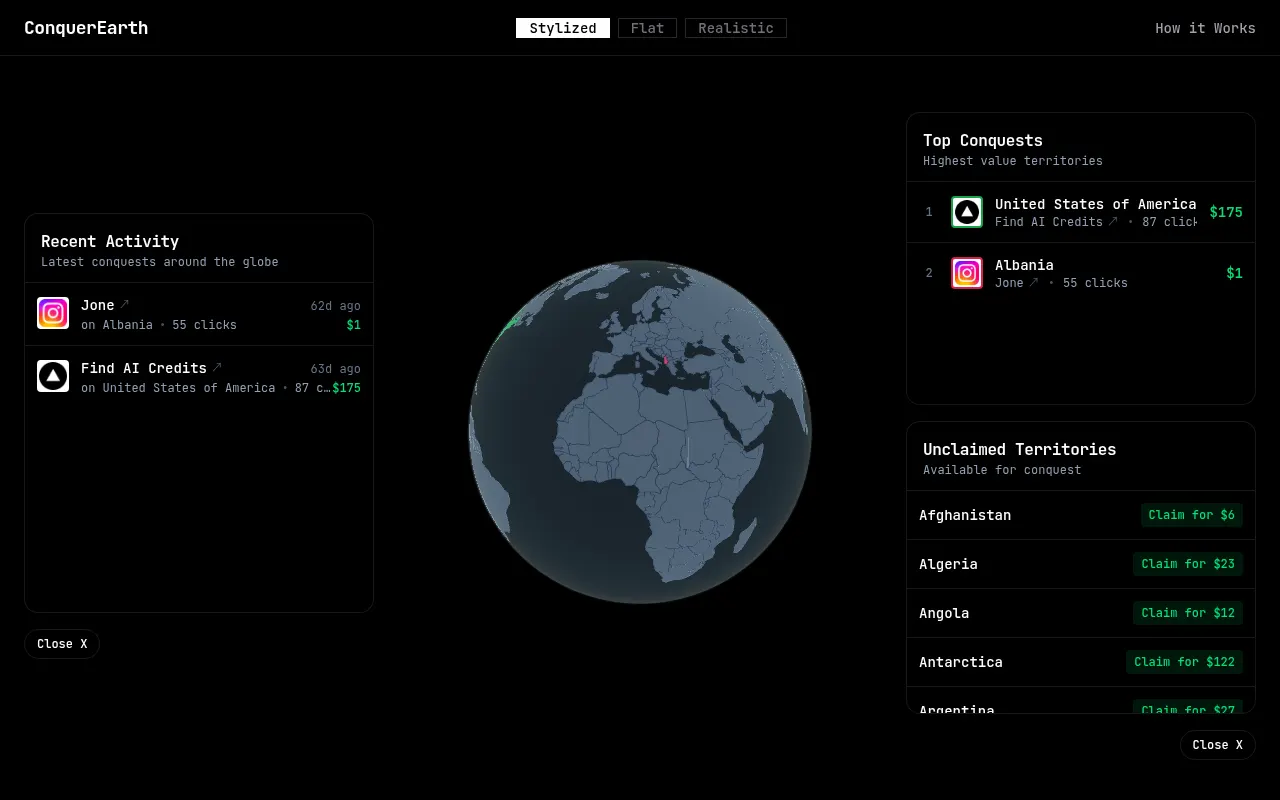 Homepage of conquerearth.lol