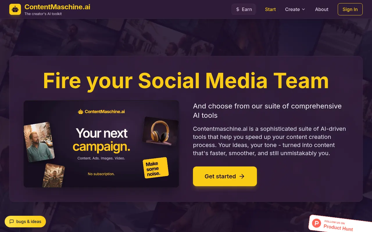 Homepage of contentmaschine.ai