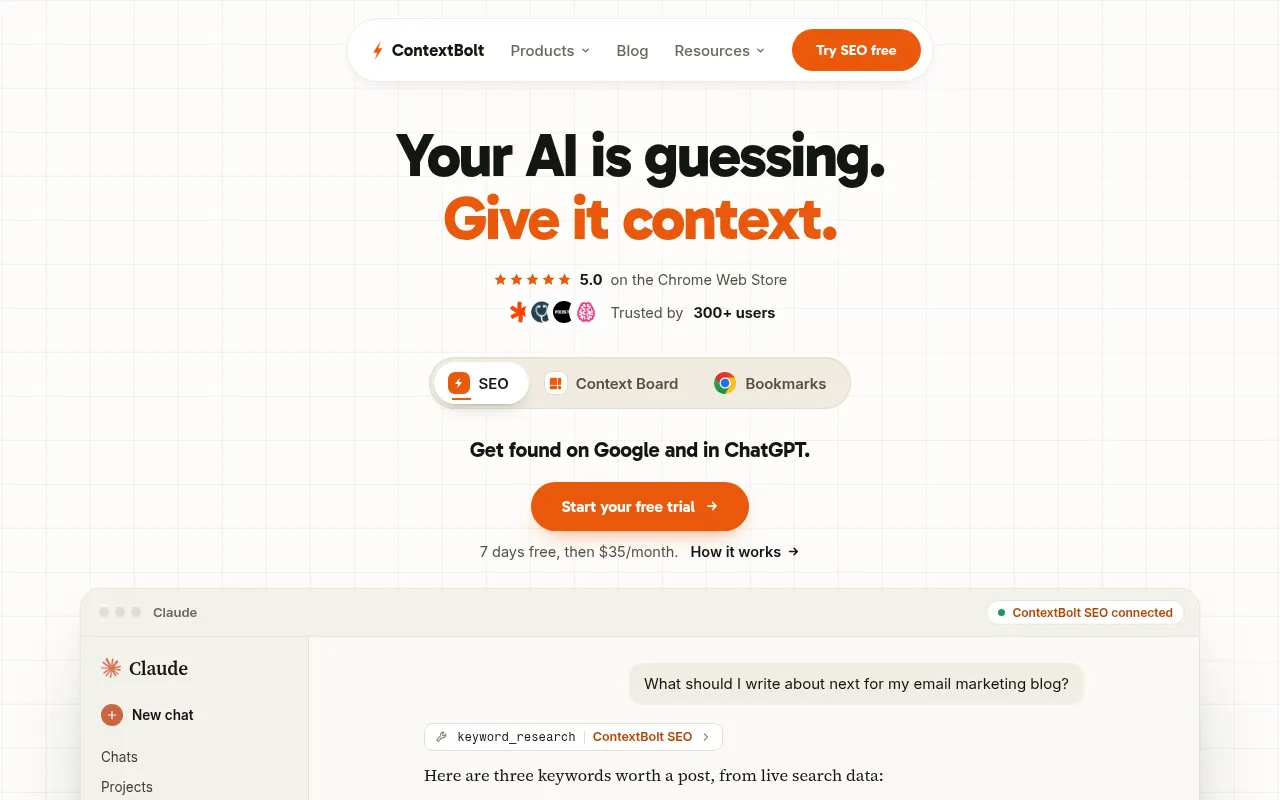 Homepage of contextbolt.com