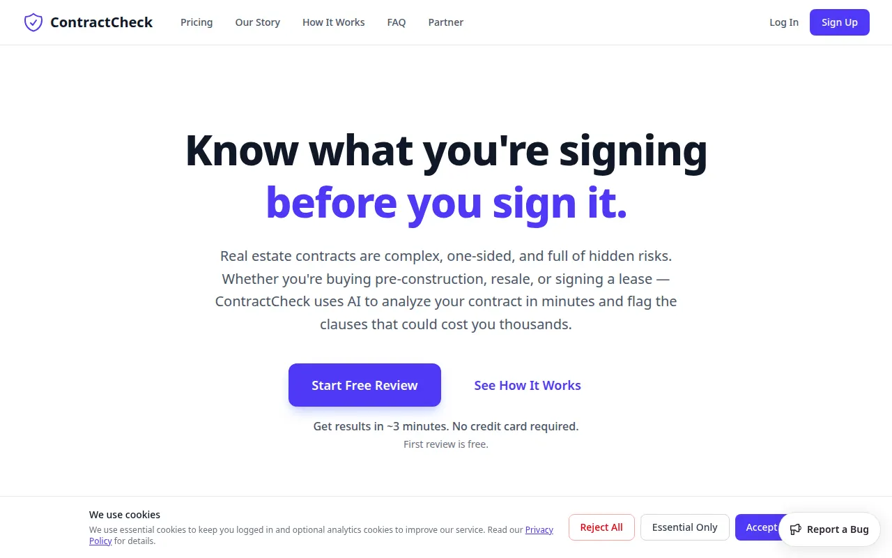 Homepage of contractcheck.ca