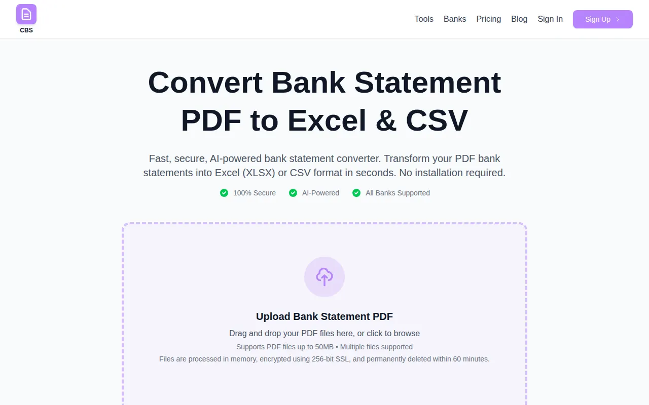 Homepage of convert-bank-statement.com