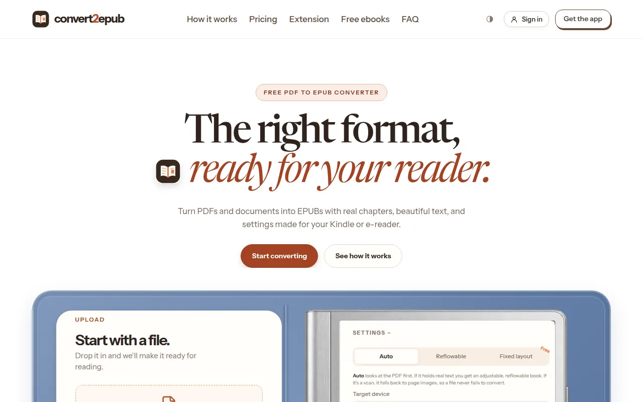 Homepage of convert2epub.com