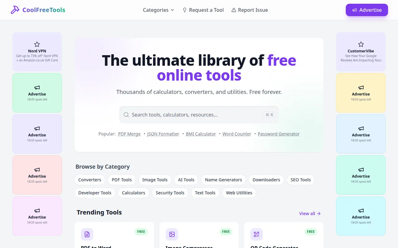 Homepage of coolfreetools.com