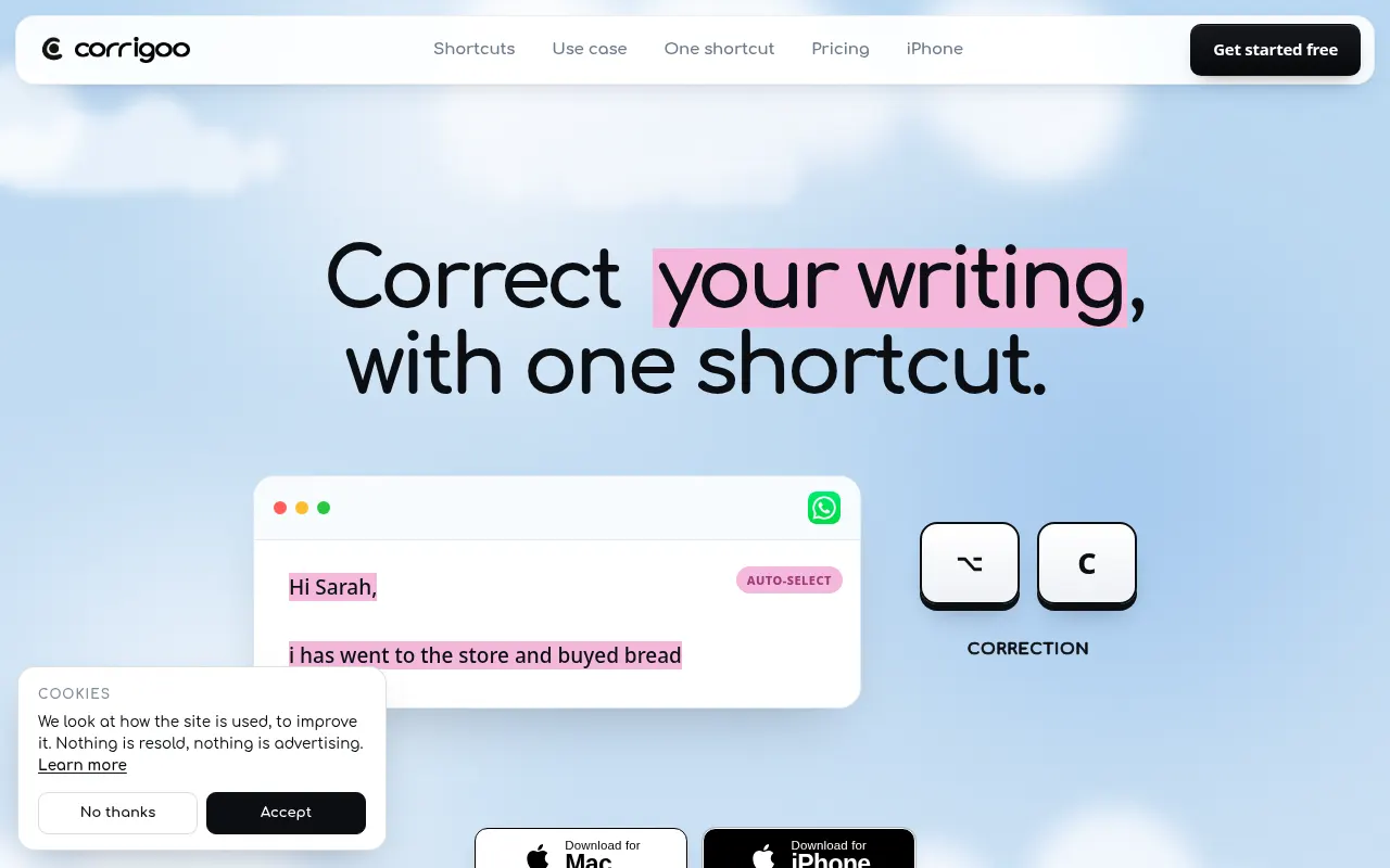 Homepage of corrigoo.io