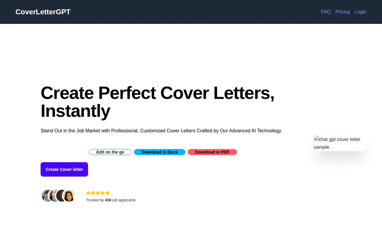 Homepage of coverletter-gpt.com