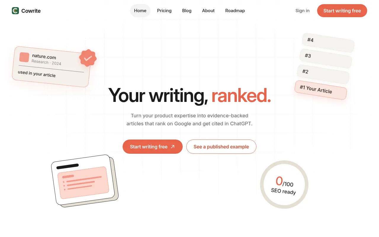 Homepage of cowrite.dev