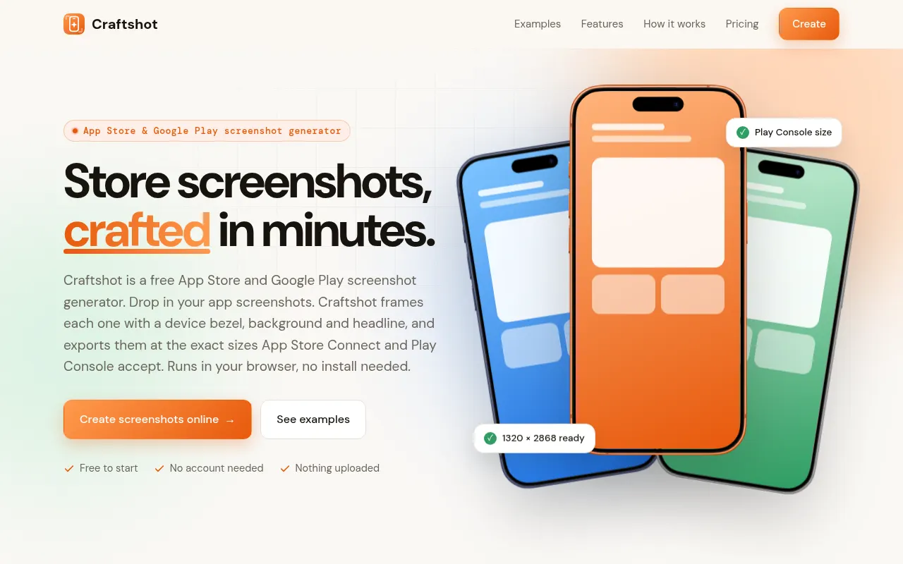 Homepage of craftshot.dev
