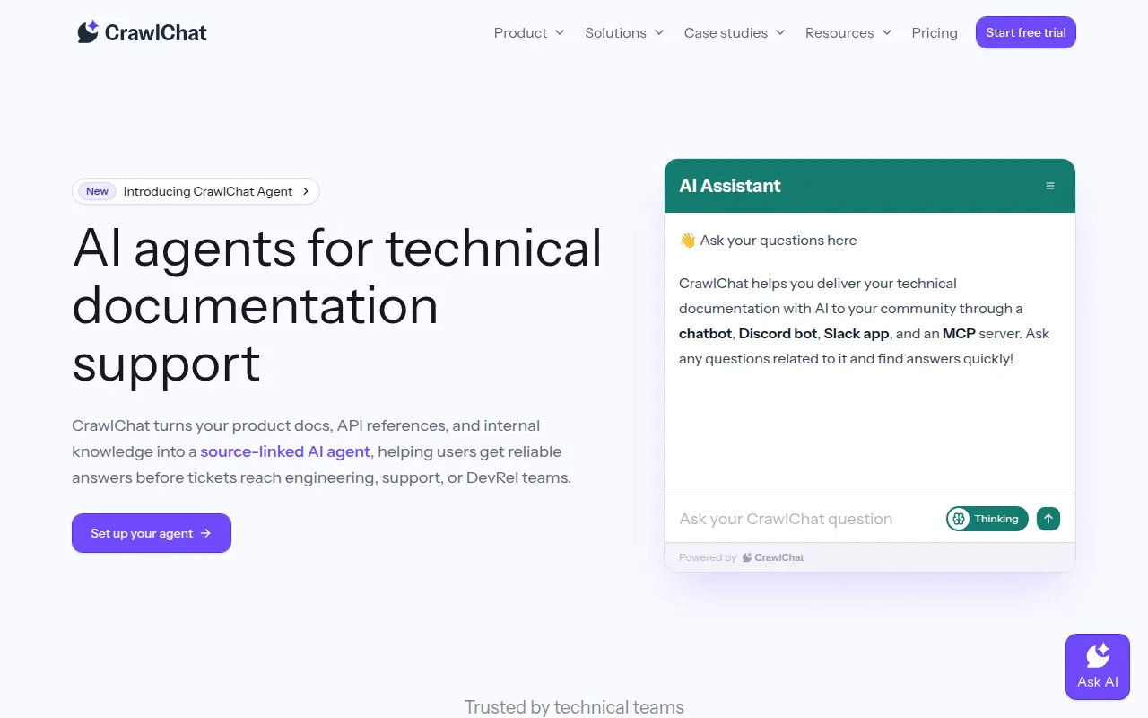Homepage of crawlchat.com