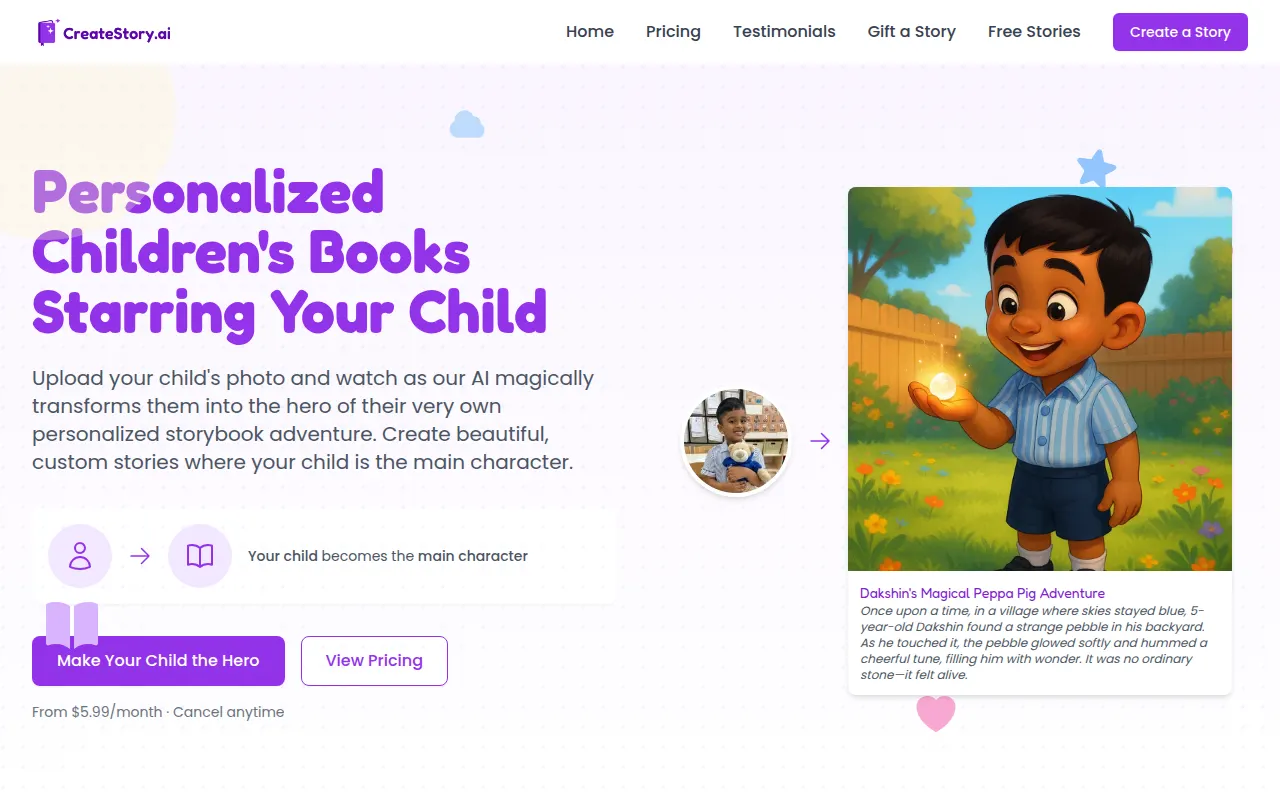 Homepage of createstory.ai