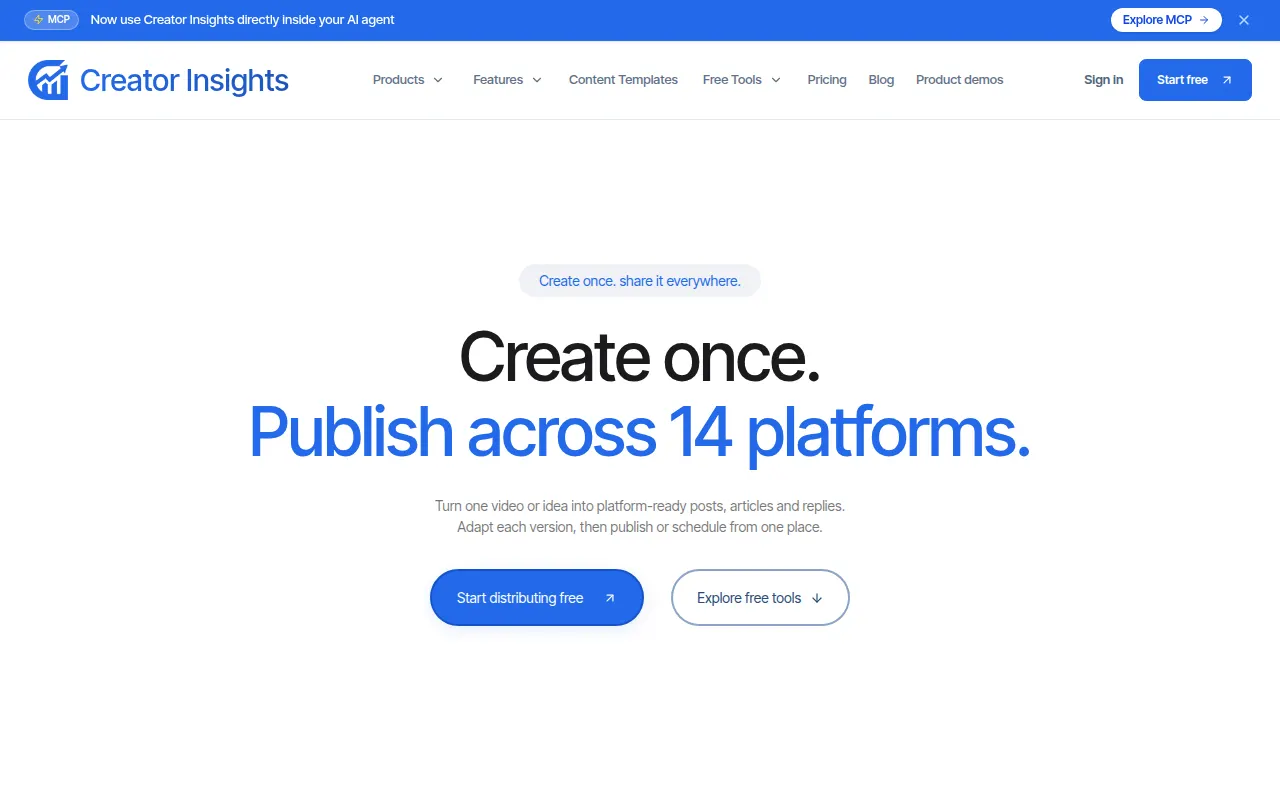 Homepage of creatorinsights.in