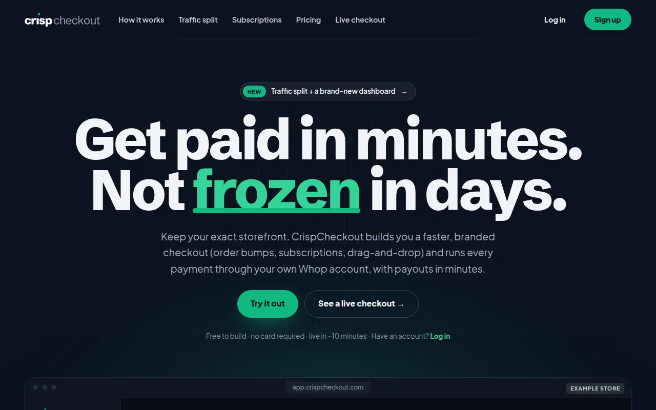 Homepage of crispcheckout.com