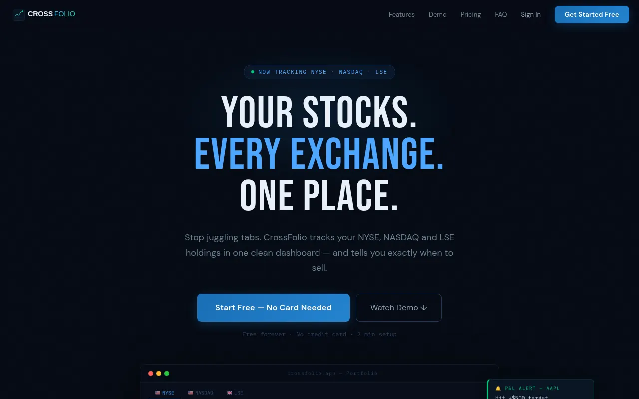 Homepage of crossfolio.app