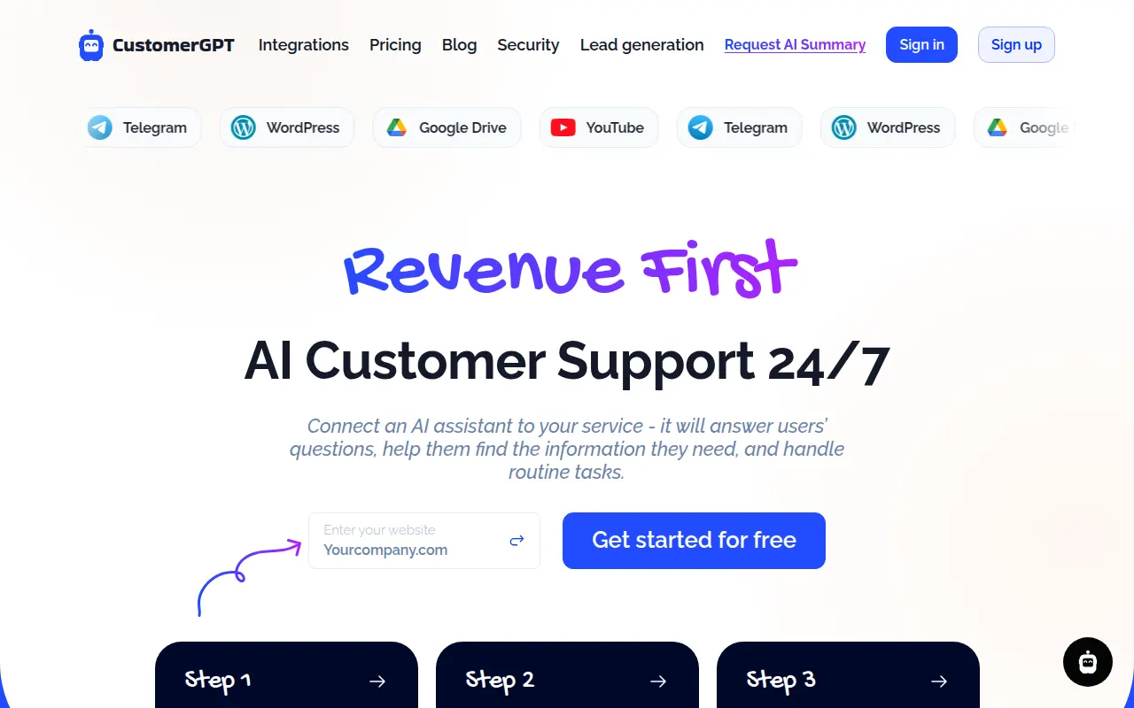 Homepage of customergpt.ai