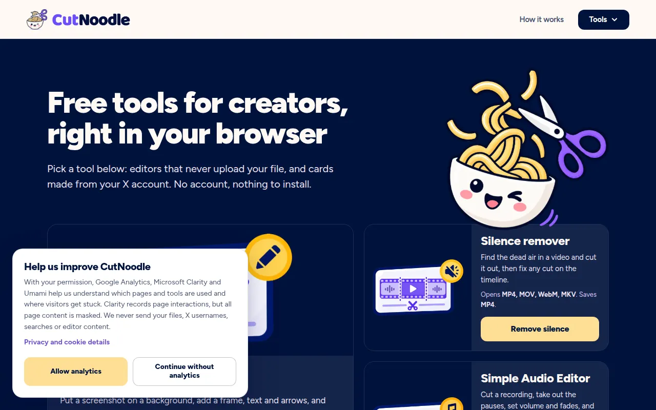 Homepage of cut-noodle.com
