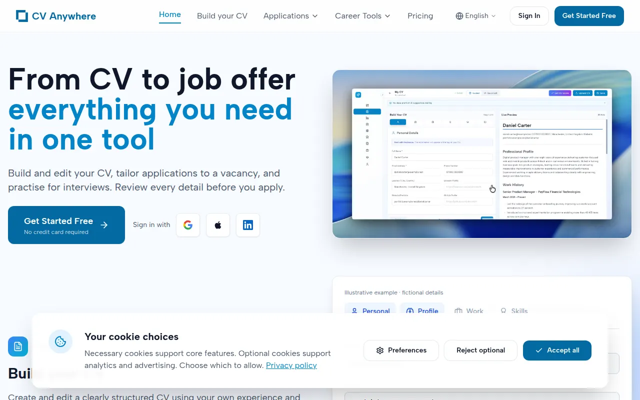 Homepage of cvanywhere.com