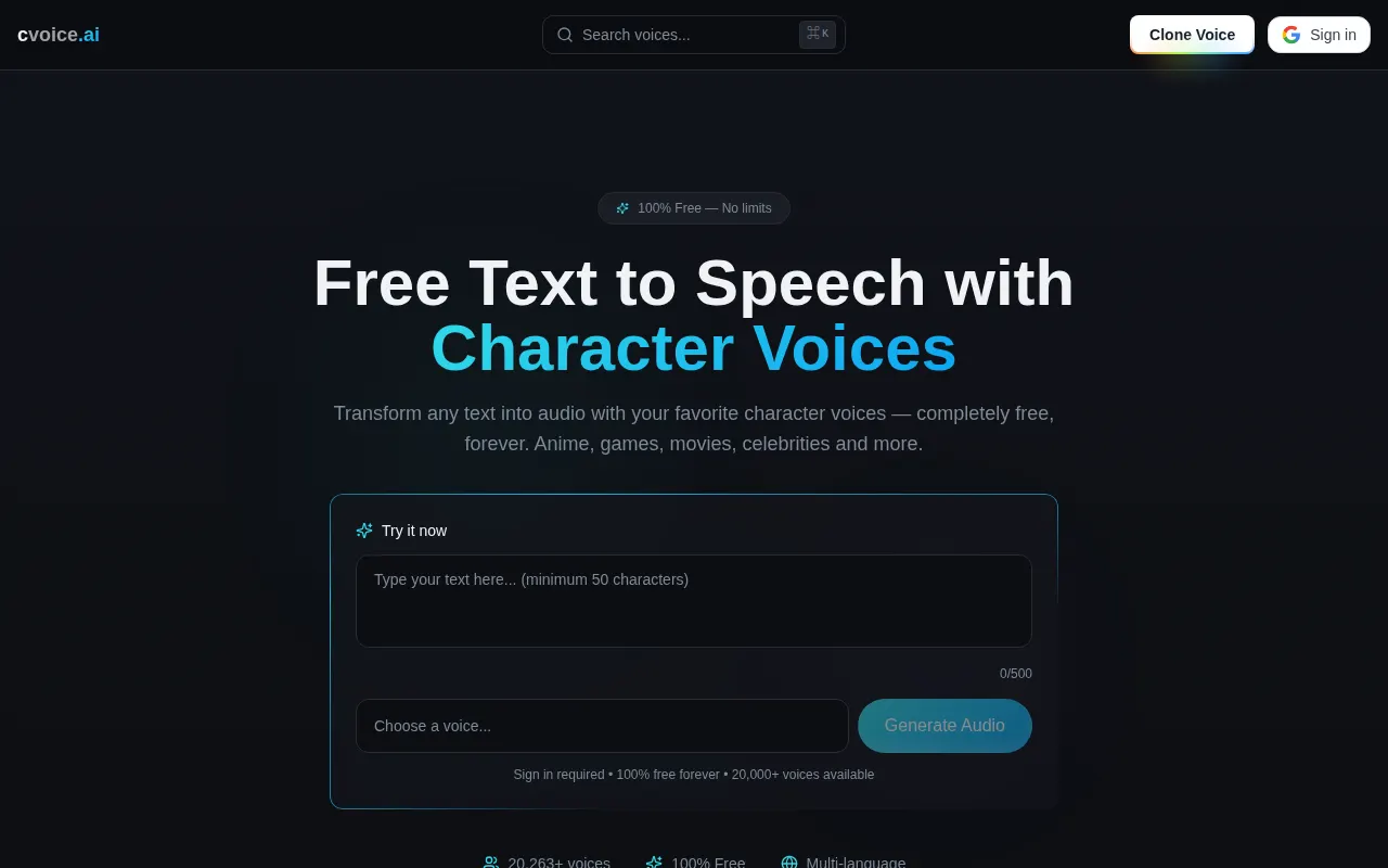 Homepage of cvoice.ai