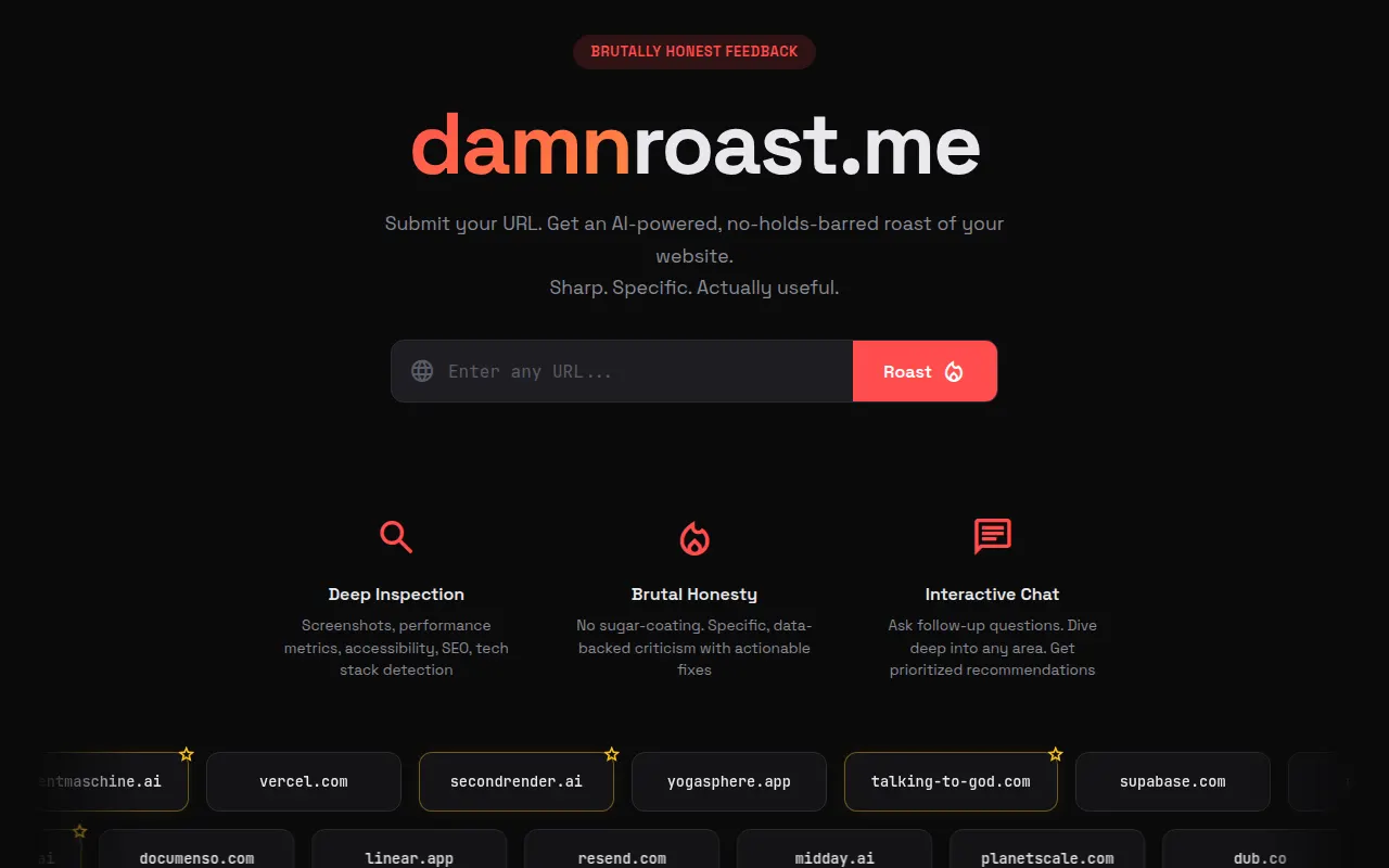 Homepage of damnroast.me