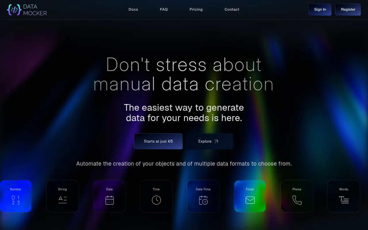 Homepage of data-mocker.com