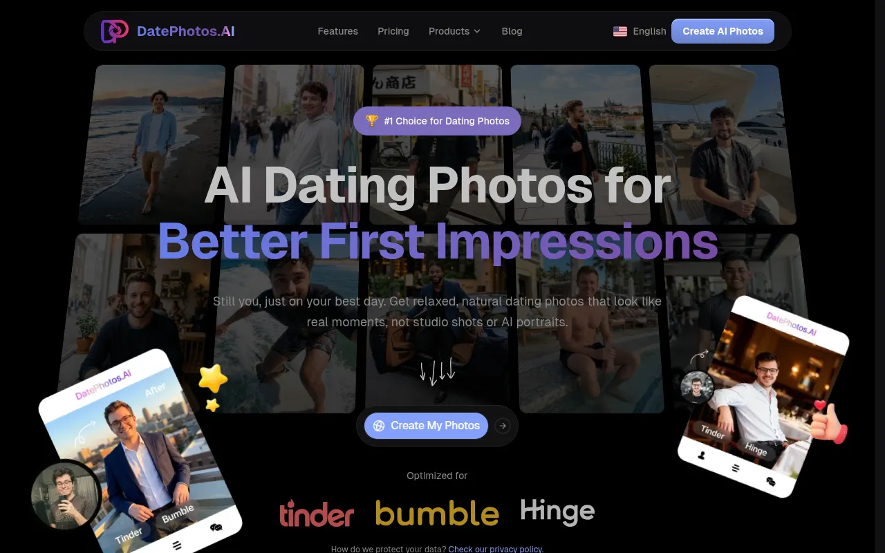 Homepage of datephotos.ai
