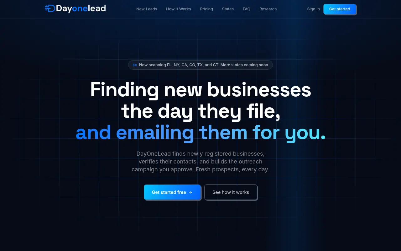 Homepage of dayonelead.com